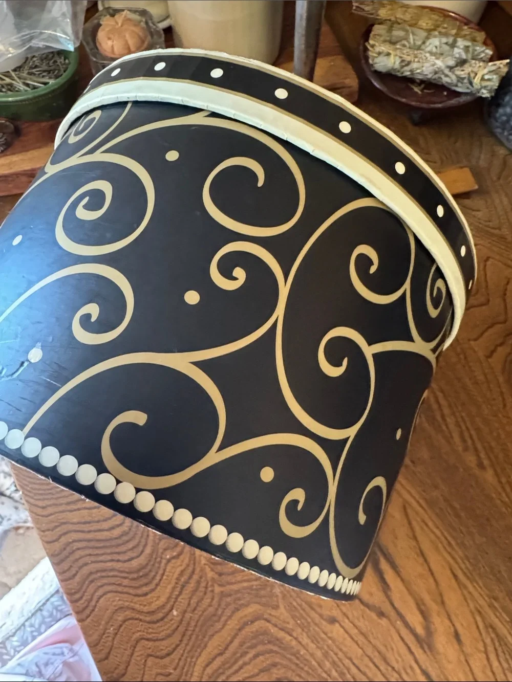 Revelations Elegance Decorative Black and Cream Swirl Vintage Storage Hat Box